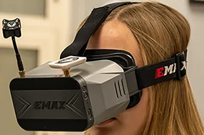 Image of a person with FPV box goggles on.
